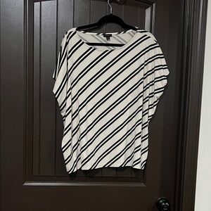 Ann Taylor Diagonal Striped Black and White Top